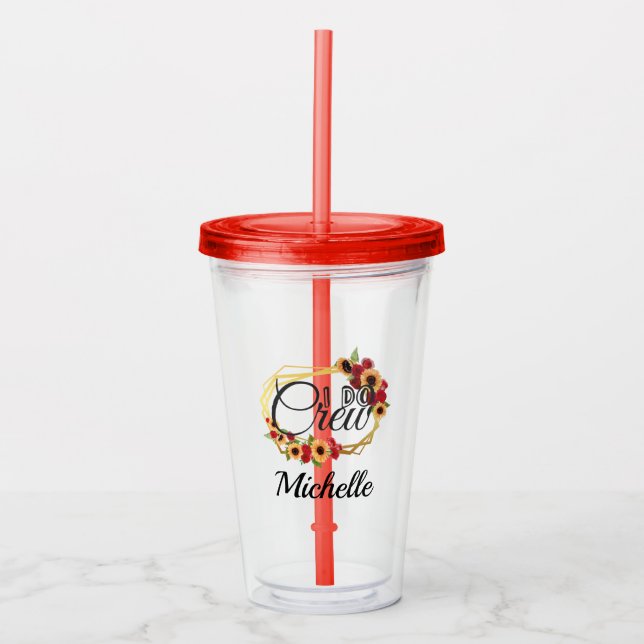 Brudtärna Gåva Jag Gör Crew Solrosor Rosor  Take Away Mugg (Framsida)