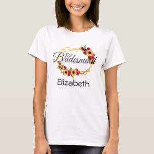Brudtärna-gåva, Solros, Rosor, Guld ram T Shirt