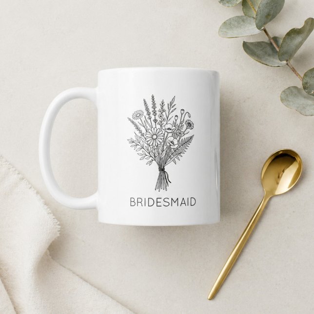 Brudtärna Gåva Svart och Vit Blommig Kaffemugg (Skapare uppladdad)