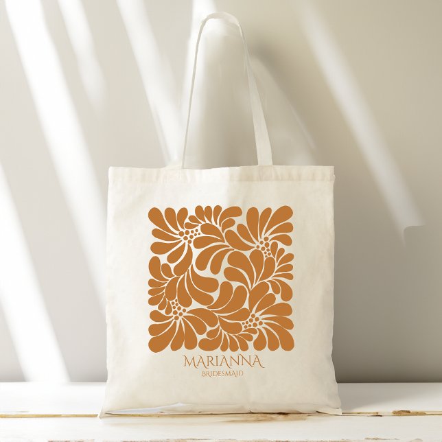 Brudtärna gåvor mexikansk talavera personlig tygkasse (Bridesmaids gifts Mexican  terracotta talavera personalized name Tote Bag bridal party gifts for her)