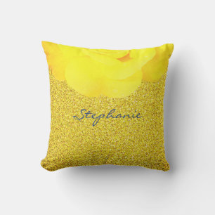Brudtärna Gul Blommig Guld Glitter Gnistrande Söt Kudde