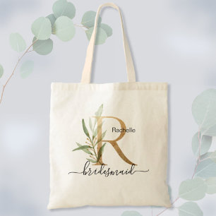 Brudtärna Guldblad Grönska Lövverk Monogram "R" Tygkasse