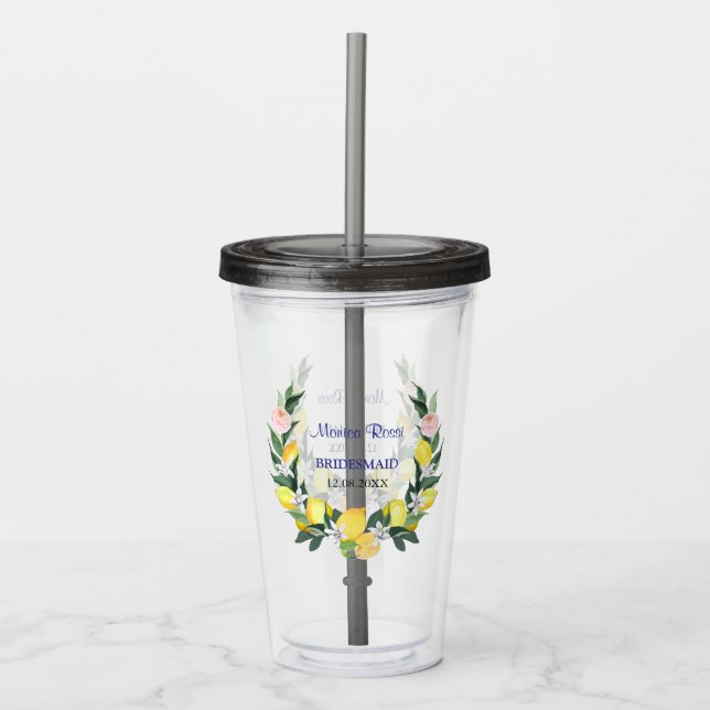Brudtärna Lemon Blå Italiensk Bröllopsdusch Namn  Take Away Mugg (Framsida)