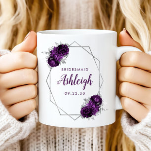 Brudtärna lila blom geometrisk silver ram kaffemugg