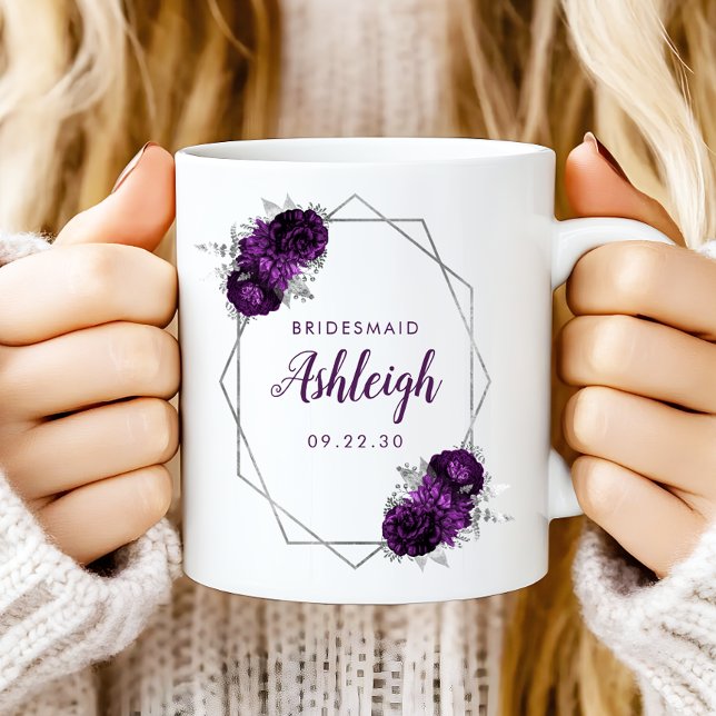 Brudtärna lila blom geometrisk silver ram kaffemugg (Skapare uppladdad)