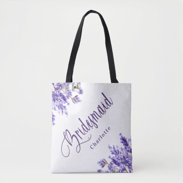Brudtärna lila blommor violett script bröllop tygkasse (Framsida)