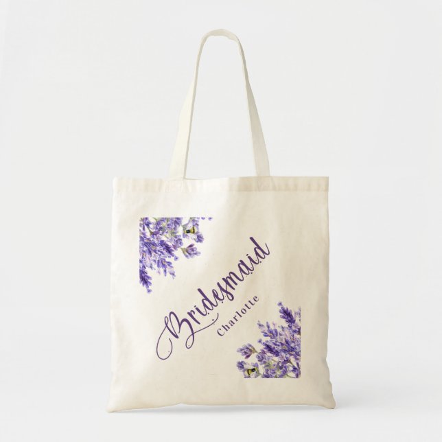 Brudtärna lila blommor violett skrivstil bröllop tygkasse (Framsidan)