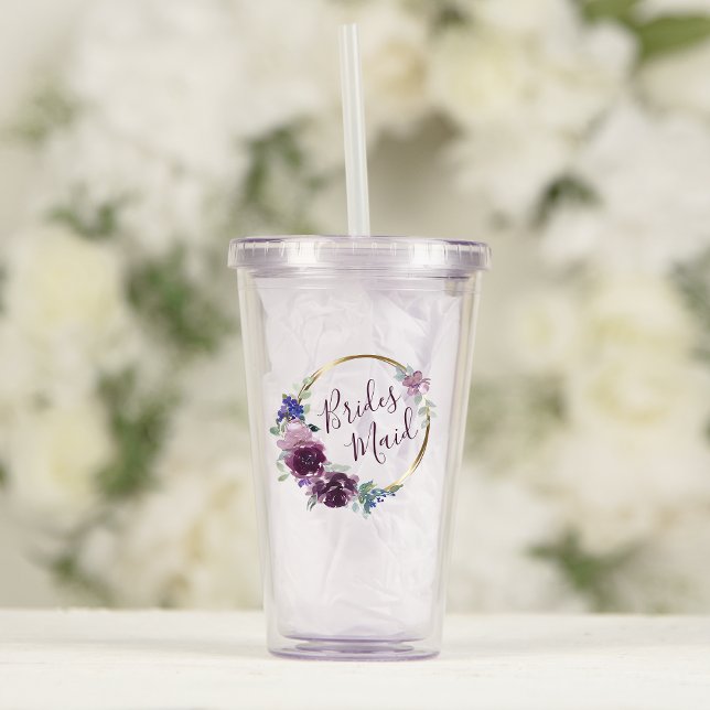 Brudtärna lila blomsterkrans Boho ringbröllop Take Away Mugg (Skapare uppladdad)