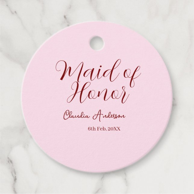 brudtärna lila namn datum rosa pastell brudar gåvor etiketter (Framsida)