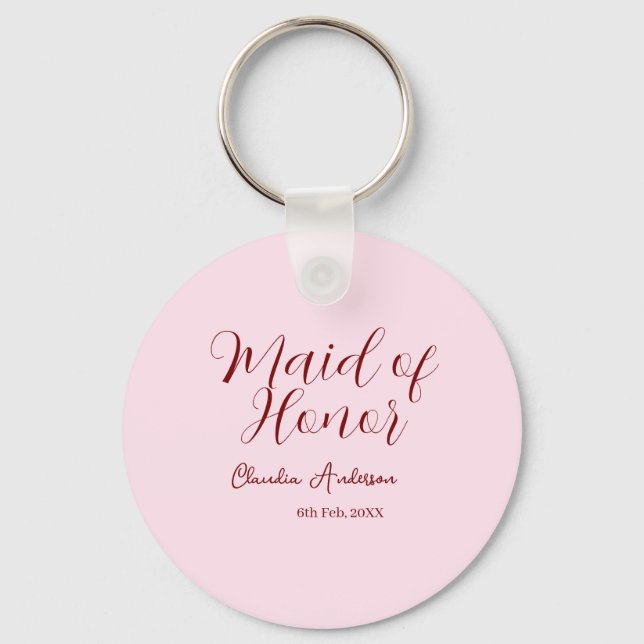 brudtärna lila namn datum rosa pastell brudar nyckelring (Framsida)