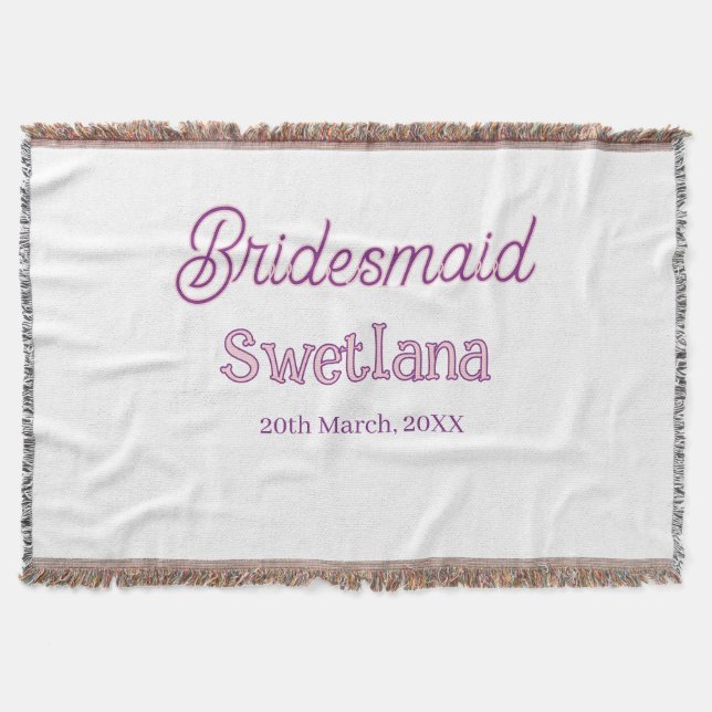 brudtärna lila rosa namn datum bröllopstärna filt (Framsidan)