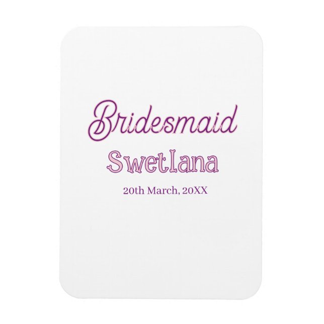 brudtärna lila rosa namn datum bröllopstärna magnet (Vertikal)
