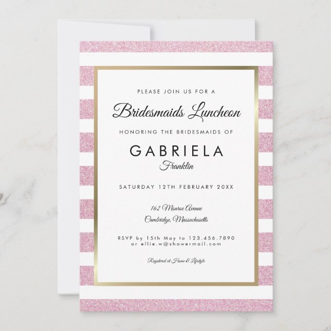 Brudtärna lunch - Rosa glitterrand Inbjudningar (Framsida)