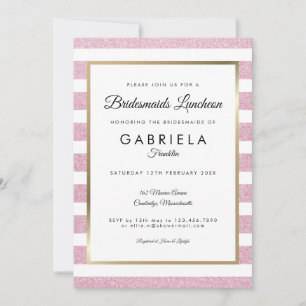 Brudtärna lunch - Rosa glitterrand Inbjudningar