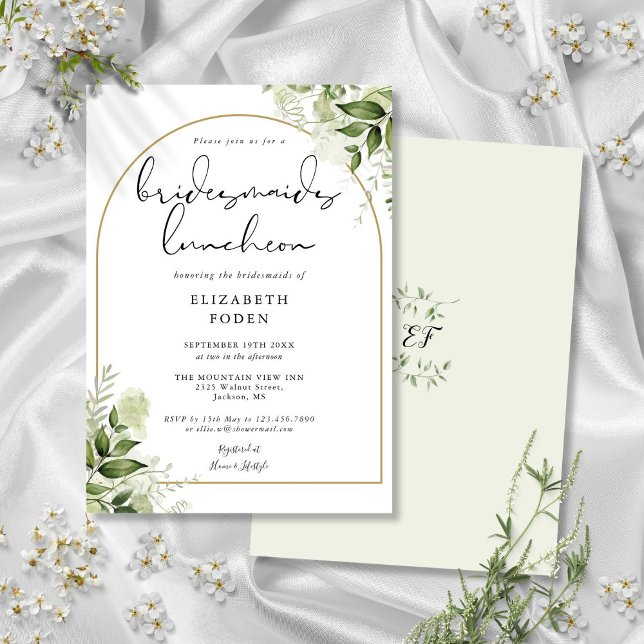 Brudtärna Lunchen Grönska Guld Båge Inbjudningar (Greenery Gold Arch Bridesmaids Luncheon Invitation)
