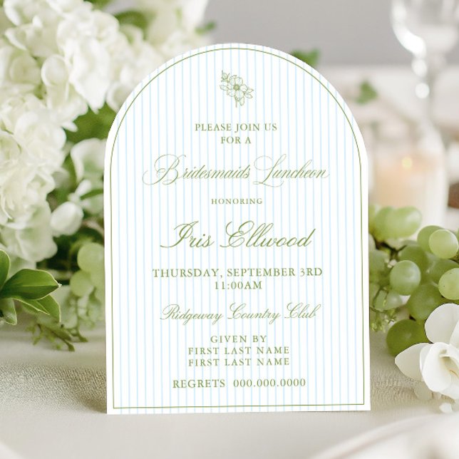 Brudtärna Luncheon i Ark Saggrön och Ljusblå Inbjudningar (Arch Sage Green & Light Blue Bridesmaids Luncheon Invitation)