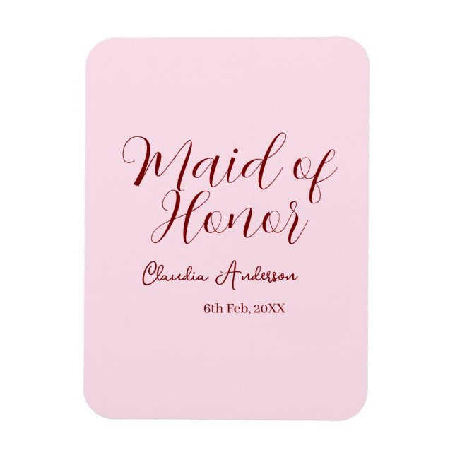brudtärna mauve namn datum rosa pastell brudar magnet (Vertikal)