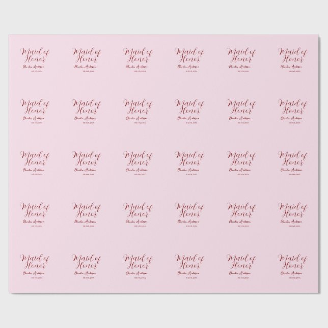 brudtärna mauve namn datum rosa pastell brudar presentpapper (Platt)