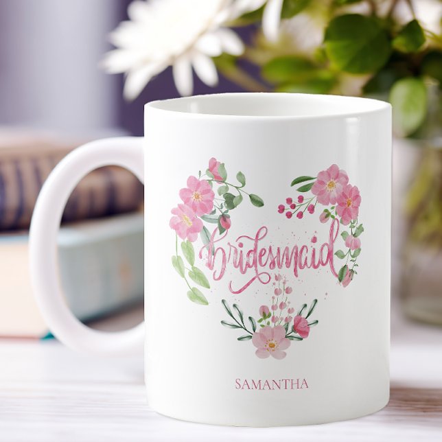 Brudtärna med blomtema kaffemugg (Personalized Name Bridesmaid Coffee Mug)