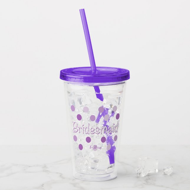 Brudtärna med bröllopsdatum namn akryl tumbler take away mugg (Framsida Ice)