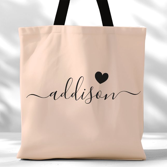 Brudtärna Modern Script Hjärtan Peach Beige Tygkasse (Skapare uppladdad)