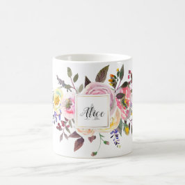 Brudtärna Monogram Akvarell Blommor Pastell Ros Kaffemugg