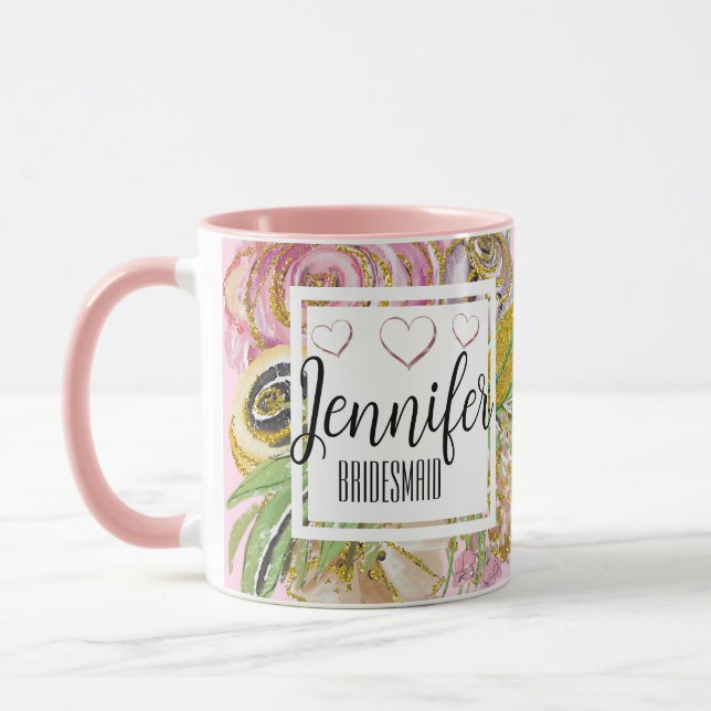 Brudtärna Personlig Roséguld Chic Blommig Mugg (Vänster)