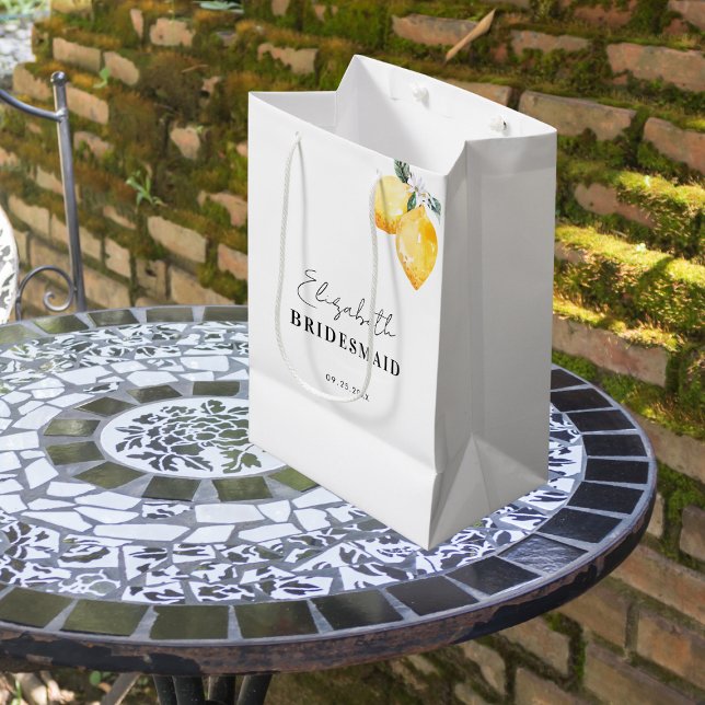 Brudtärna presentpåse med akvarellcitroner & namn (Skapare uppladdad)