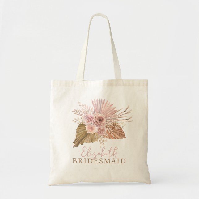 Brudtärna Rosa Blommig Boho Anpassad Bröllop Tygkasse (Framsidan)