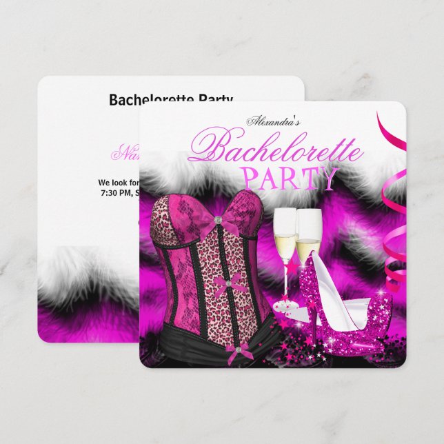 Brudtärna Rosa bysthållare Champagnefärgade klacka Inbjudningar (Fram/baksida)
