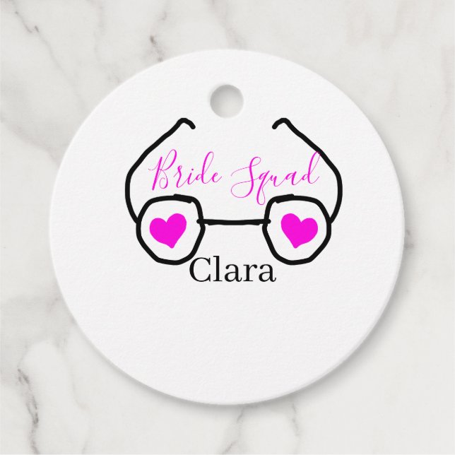 Brudtärna rosa svarta simgoogles hjärta brudtjänst gåvor etiketter (Framsida)
