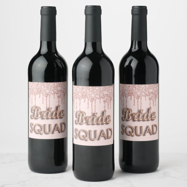 Brudtärna rose gold rodnad dropar bachelotette vinflaska etikett (Flaskor)