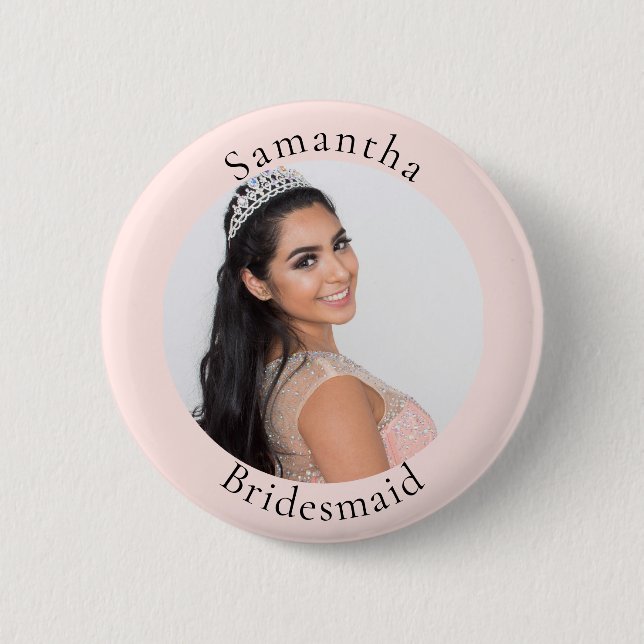 Brudtärna rose gold rosafärgad foto namn knapp (Framsida)