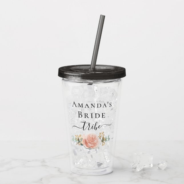 Brudtärna roséguld blommig brud stam take away mugg (Baksida Ice)