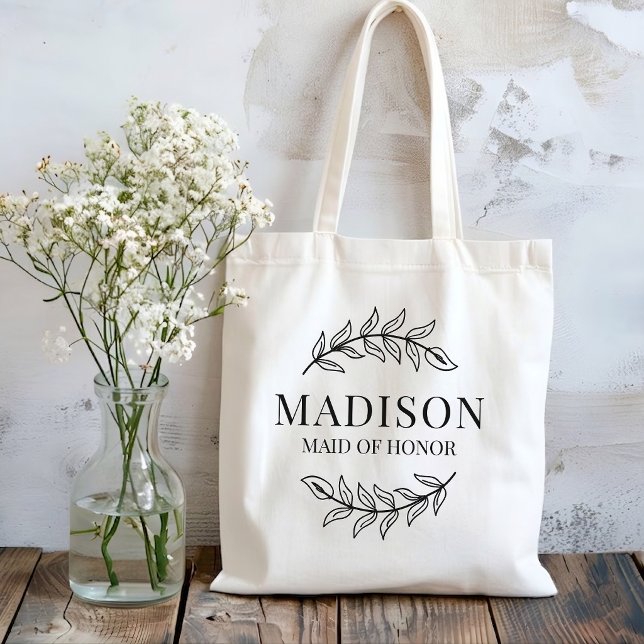 Brudtärna | Rustik Grönska Anpassad Maid of Honor Tygkasse (custom name bridal tote bag, maid of honor tote bag gift, personalized bridal party tote bag gift)