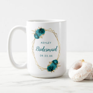 Brudtärna Turkos Vintage Blommig Guld Geometrisk Kaffemugg