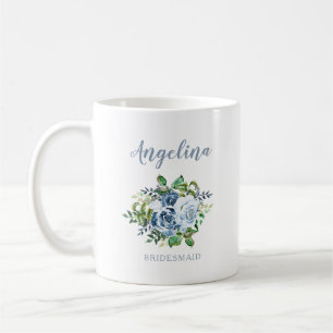 Brudtärna Vattenfärg Blommig Dammig Blå Bröllop Kaffemugg