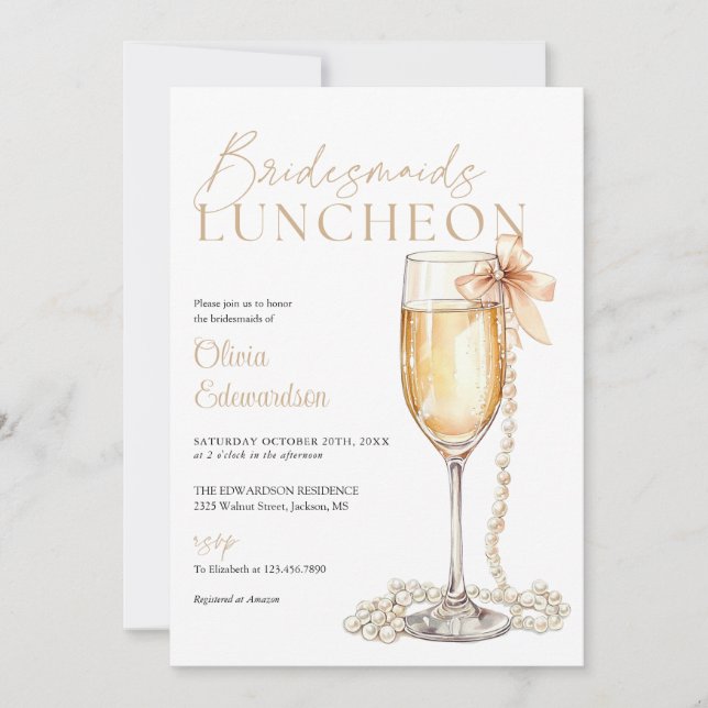 Brudtärnor Lunchen Champagne Prosecco Inbjudningar (Framsida)