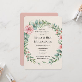 Brudtärnor Lunchen Grönska Med Rosa Blommor Inbjudningar