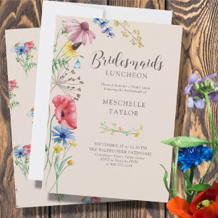 Brudtärnor Luncheon Country Floral med vilda blomm Inbjudningar