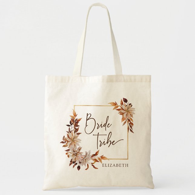 Brudtjänar Brud Stam Bröllop Tygkasse (Autumn Floral Bridesmaid Bride Tribe Wedding Tote Bag by Painted Paperie
)