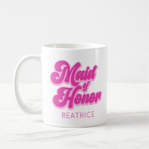 Brudtjänare Rosa Retro Anpassat Namn Kaffemugg