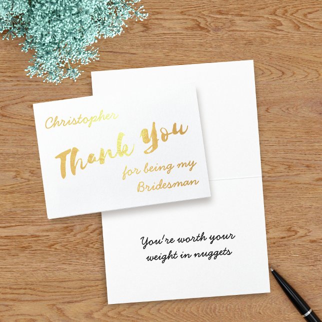 Brudtjänare tack riktig folie bröllopskort folierat kort (Thank your Bridesman or any member of your bridal party with this real foil thank you card)
