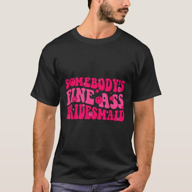 Brudtjänst Brud Sällskap Bröllopsfest Groovy Möhip T Shirt (Framsida)