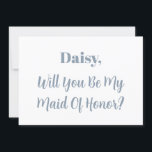 Brudtjänst Brudtärna Dammig Blå Cool Bröllop Inbjudningar<br><div class="desc">Enkel,  minimalistisk,  elegant design för att fråga "Vill du vara min brudtjänsteflicka" med anpassat meddelande och anpassade namntextmallar för att du ska kunna anpassa!</div>