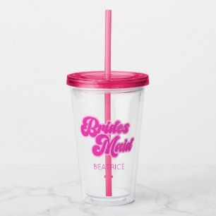 Brudtjänst Bubbelgum Rosa Retro Anpassat Namn Take Away Mugg