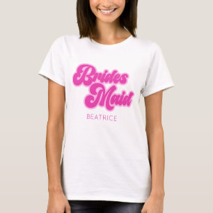Brudtjänst Bubbelgummi Rosa Retro Anpassat Namn T Shirt