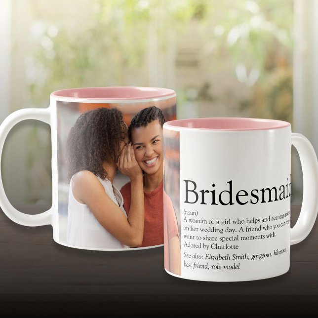 Brudtjänst Definition Foto Bröllopsgåva Två-Tonad Mugg (Bridesmaid Definition Photo Wedding Favor Two-Tone Coffee Mug)