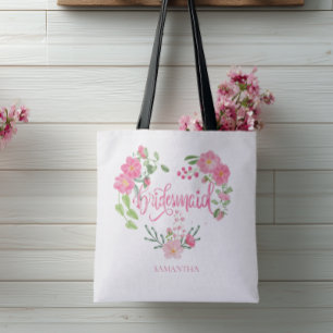 Brudtjänst Floral Personligt Namn Tygkasse