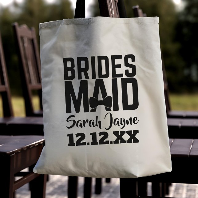 Brudtjänst Förslag Present Bröllopstaska Tygkasse (Add your Bridesmaid's name & your wedding date to this tote bag and fill with proposal gifts for her)